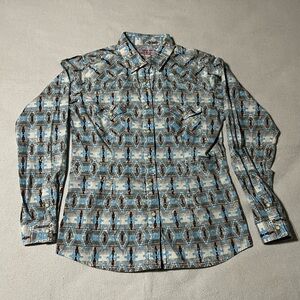 Panhandle Women's Medium Southwestern Print Pearl Snap Long Sleeve Shirt